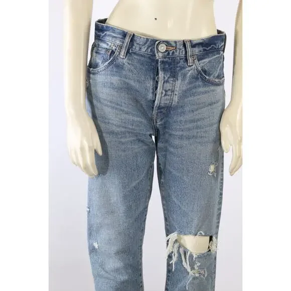 Authentic MOUSSY VINTAGE Blue Distressed High Rise Straight Leg Jeans Size 26 - Picture 4 of 16